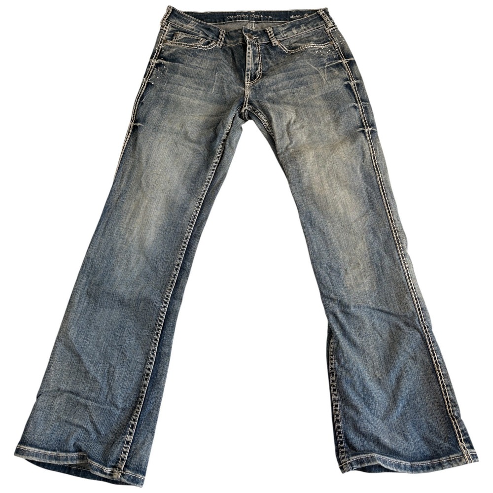 Cowgirl Tuff Co Saddle Bootcut Jeans Womens 31x31 (34x30.5) Blue Denim Beaded